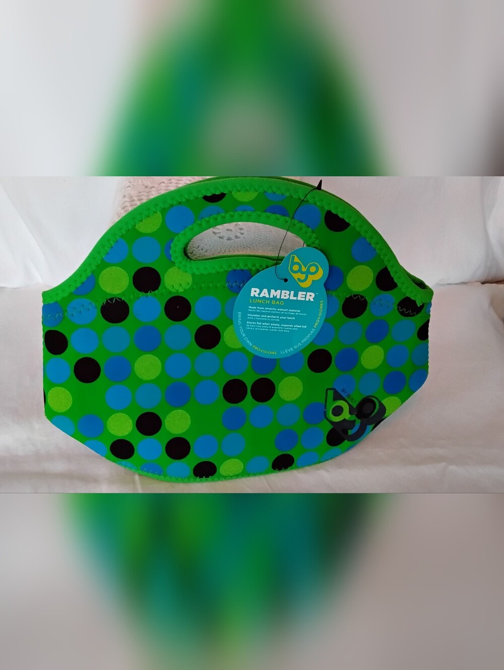 Rambler Polka Dot Neoprene Lunch Bag - Green & Blue